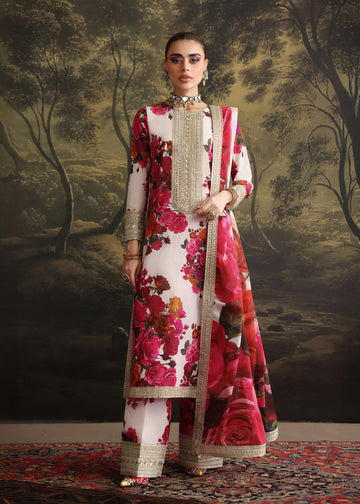 ZAINAB CHOTANI-3PC SHAMOZE SILK PRINTED EMBROIDERED SHIRT WITH SOFT SILK PRINTED EMB DUPATTA & EMB TROUSER DPC-1722