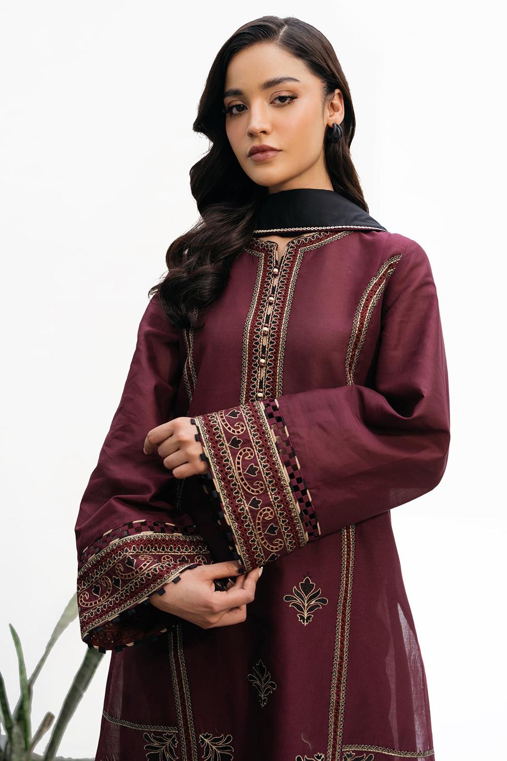 JAZMIN-3PC DHANAK EMBROIDERED SHIRT WITH COURTRAI PRINTED SHAWL AND TROUSER-DPC-189