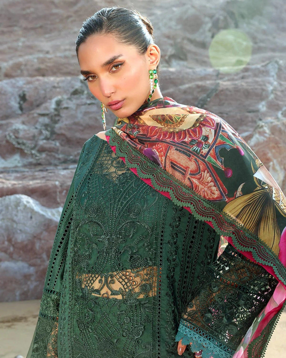 IMROZIA - 3PC LAWN EMBROIDERED SHIRT WITH CHIFFON PRINTED DUPATTA AND TROUSER -DPC-4407