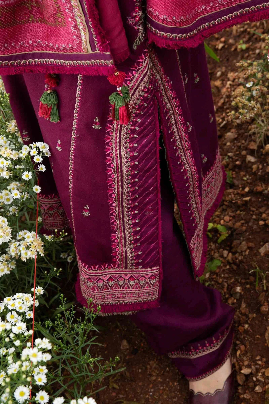 FLORENT-3PC DHANAK EMBROIDERED SHIRT WITH COURTRAI WOOL PRINTED SHAWL AND TROUSER-DPC-232