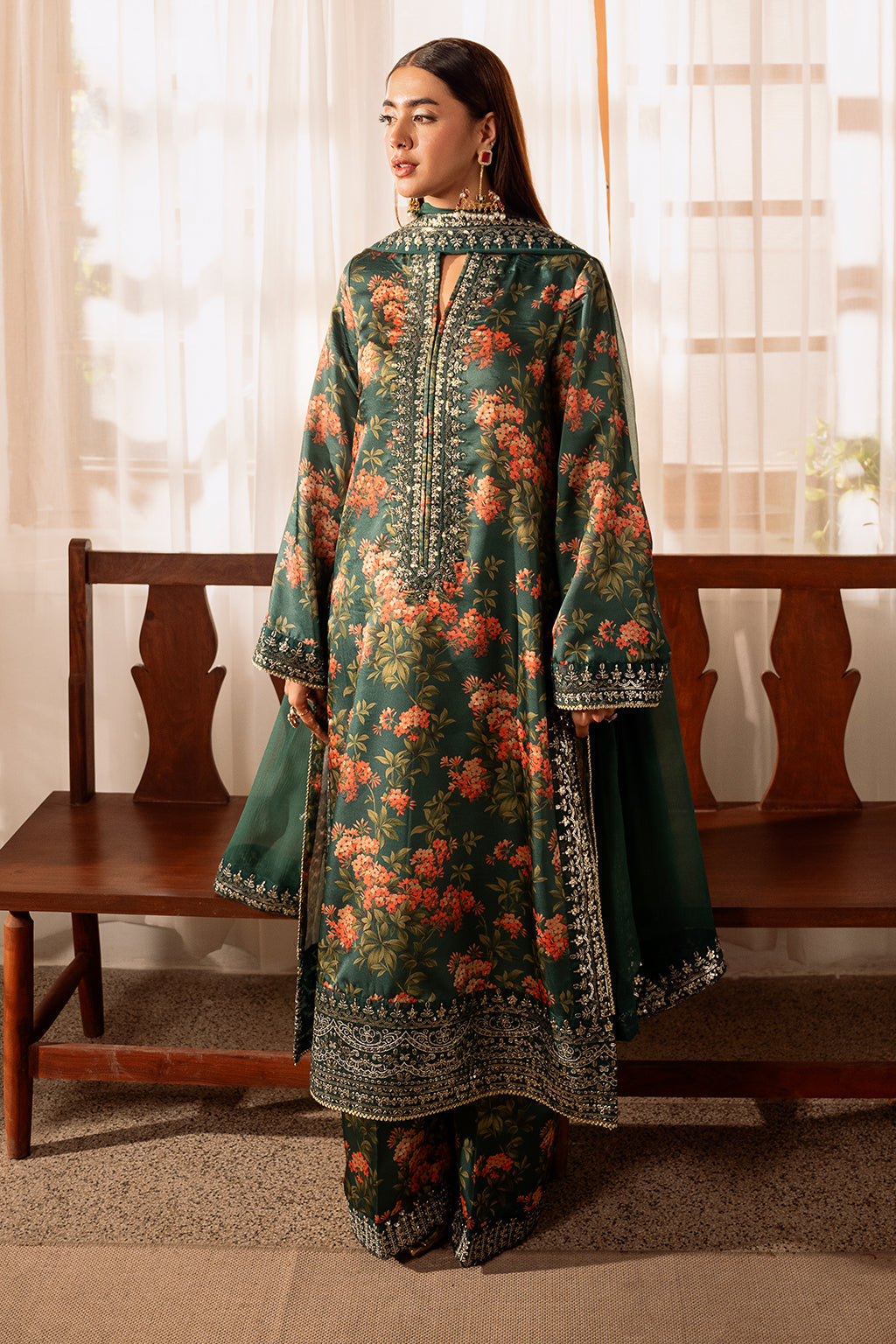 ZAINAB CHOTANI-3PC SHAMOZE SILK PRINTED EMBROIDERED SHIRT WITH SOFT SILK PRINTED EMB DUPATTA & EMB TROUSER DPC-1720