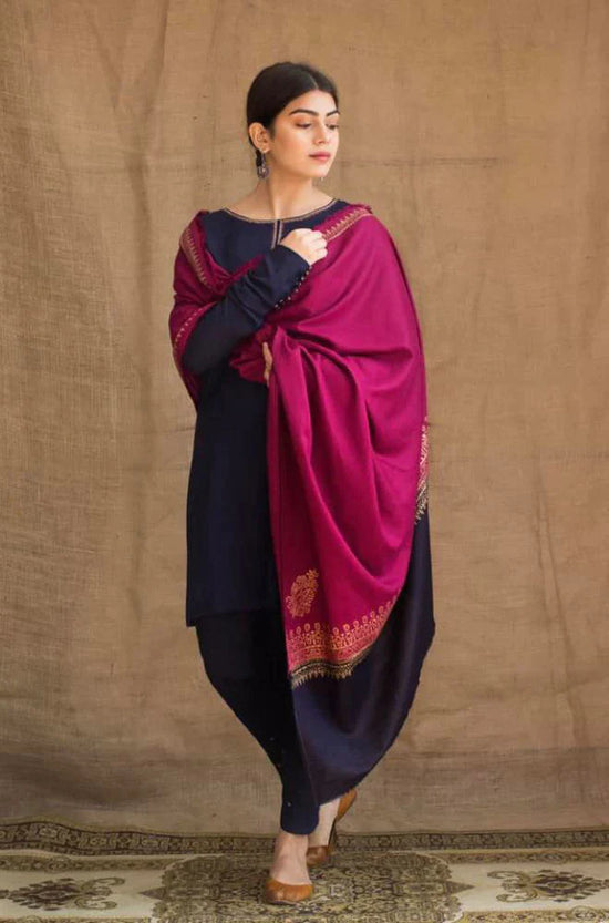 DYOT - 3PC DHANAK EMBROIDERED SHIRT WITH WOOL PRINT SHAWL -DPC-3176