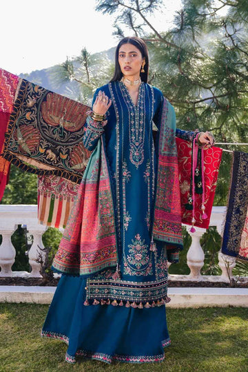 HUSSAIN REHAR-3PC DHANAK EMBROIDERED SHIRT WITH COURTRAI PRINTED SHAWL AND TROUSER-DPC-4296