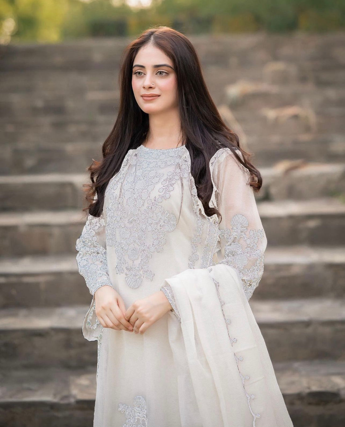 JAZMIN-3PC DHANAK EMBROIDERED SHIRT WITH DHANAK EMBROIDERED SHAWL & TROUSER-DPC-4211