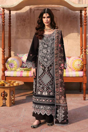 MAHNUR-3PC DHANAK EMBROIDERED SHIRT WITH DHANAK EMBROIDERED SHAWL & TROUSER-DPC-4033