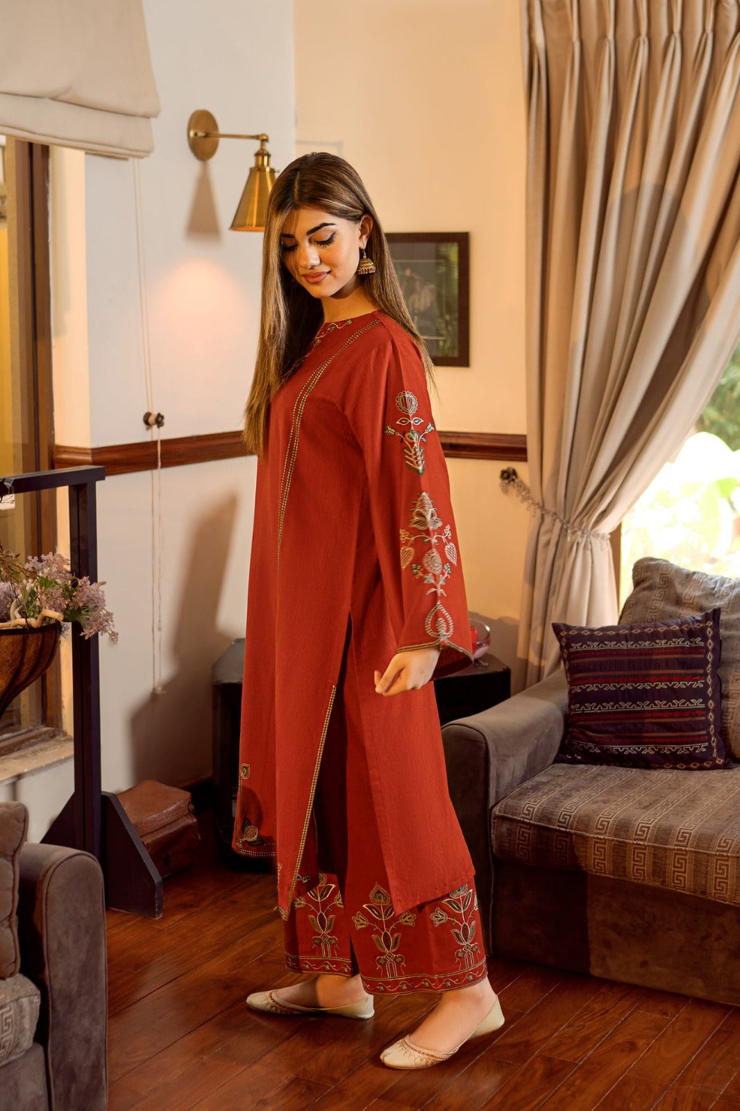 URGE-2PC DHANAK EMBROIDERED SHIRT AND EMBROIDRED TROUSER-DPC-135