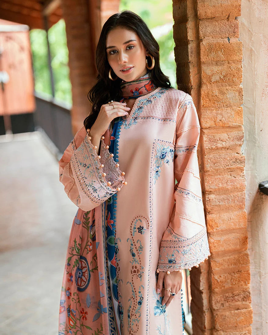 ROHENAZ- 3PC LAWN EMBROIDERED SHIRT WITH PRINTED CHIFFON DUPATTA AND TROUSER-DPC-3778