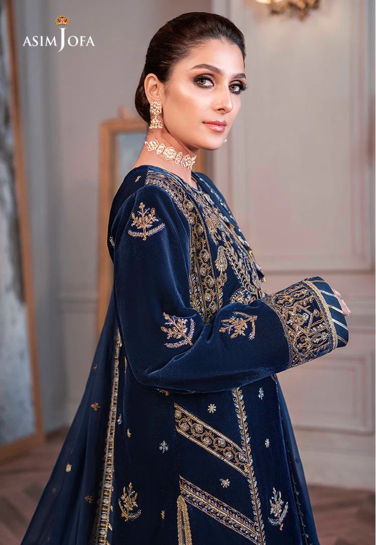 ASIM JOFA-3PC VELVET EMBROIDERED SHIRT WITH CHIFFON EMBROIDERED DUPATTA & TROUSER-DPC-4311