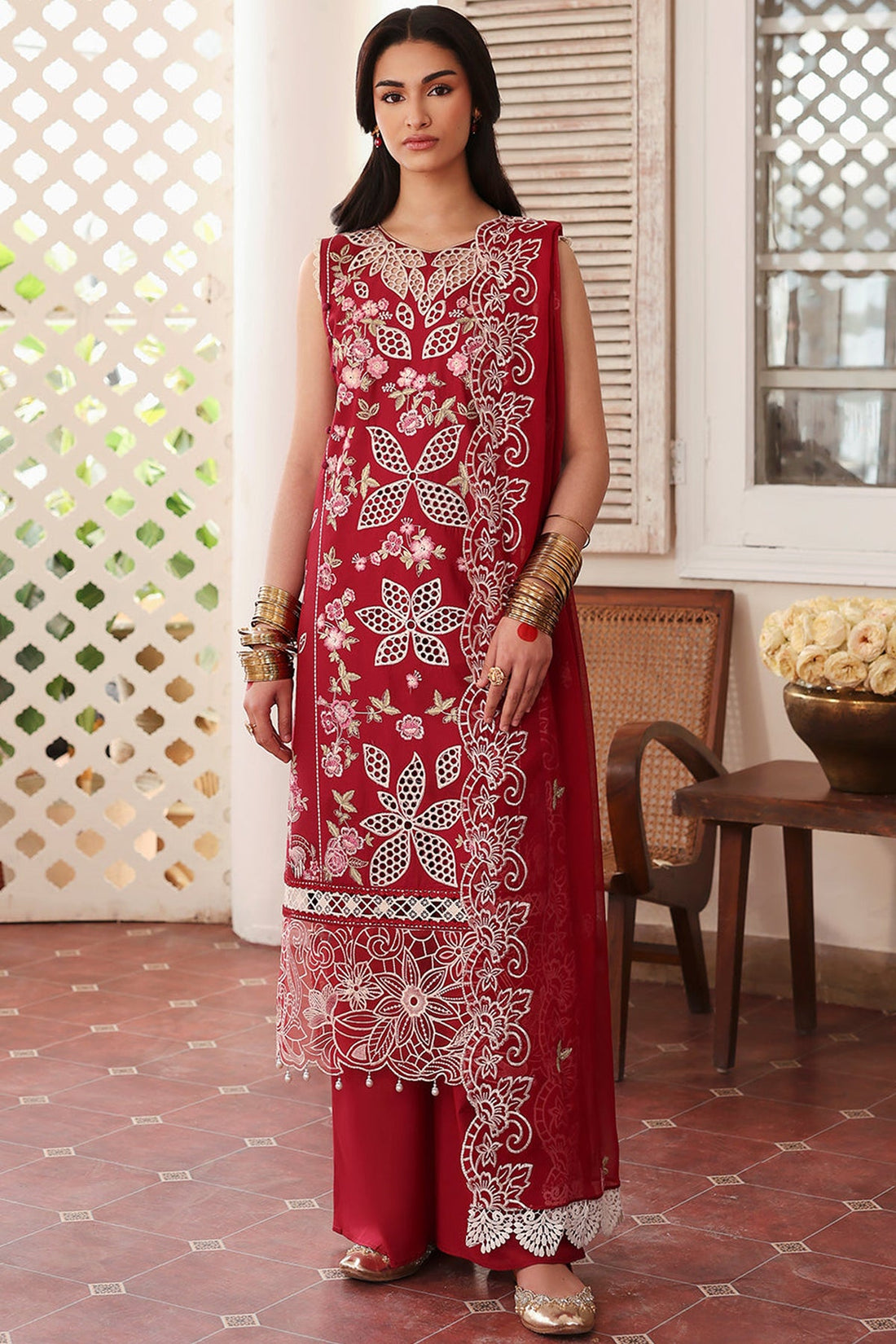 MAHNUR-3PC LAWN EMBROIDERED SHIRT WITH KHADDI NET EMBROIDERED DUPATTA AND TROUSER-DPC-4537