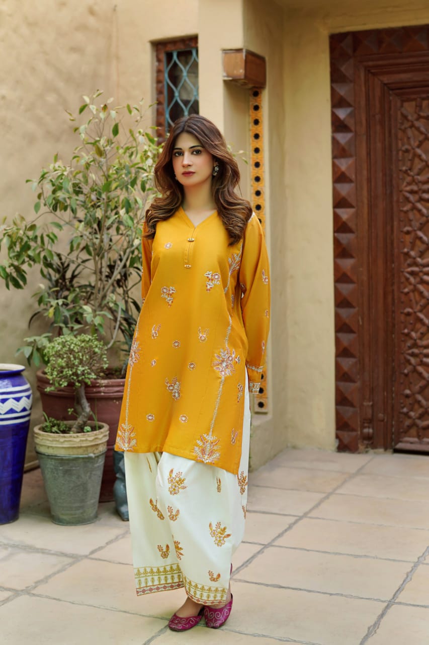 URGE-2PC DHANAK EMBROIDERED SHIRT WITH DHANAK EMBROIDERED TROUSER-DPC-200