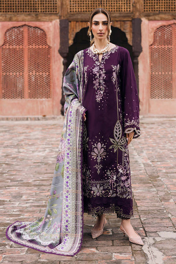 NUREH-3PC DHANAK EMBROIDERED SHIRT WITH COURTRAI PRINTED SHAWL & TROUSER-DPC-4351