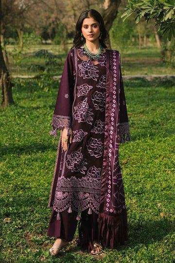 MAHNUR-3PC DHANAK EMBROIDERED SHIRT WITH COUTRAI PRINTED SHAWL AND TROUSER-DPC-4321
