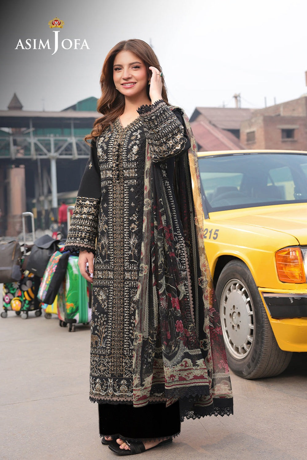 ASIM JOFA-3PC DHANAK EMBROIDERED SHIRT WITH DHANAK EMBROIDERED DUPATTA & TROUSER-DPC-50