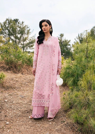 QALAMQAR- 3PC LAWN CHIKANKARI EMBROIDERED SHIRT WITH KHADDI NET EMB DUPATTA AND TROUSER-DPC-4092