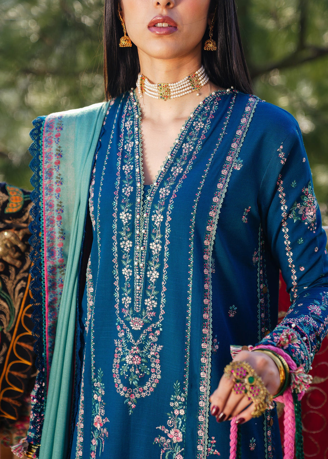 HUSSAIN REHAR- 3PC LAWN EMBROIDERED SHIRT WITH SLUB MUNAAR DUPATTA AND TROUSER-DPC-2459
