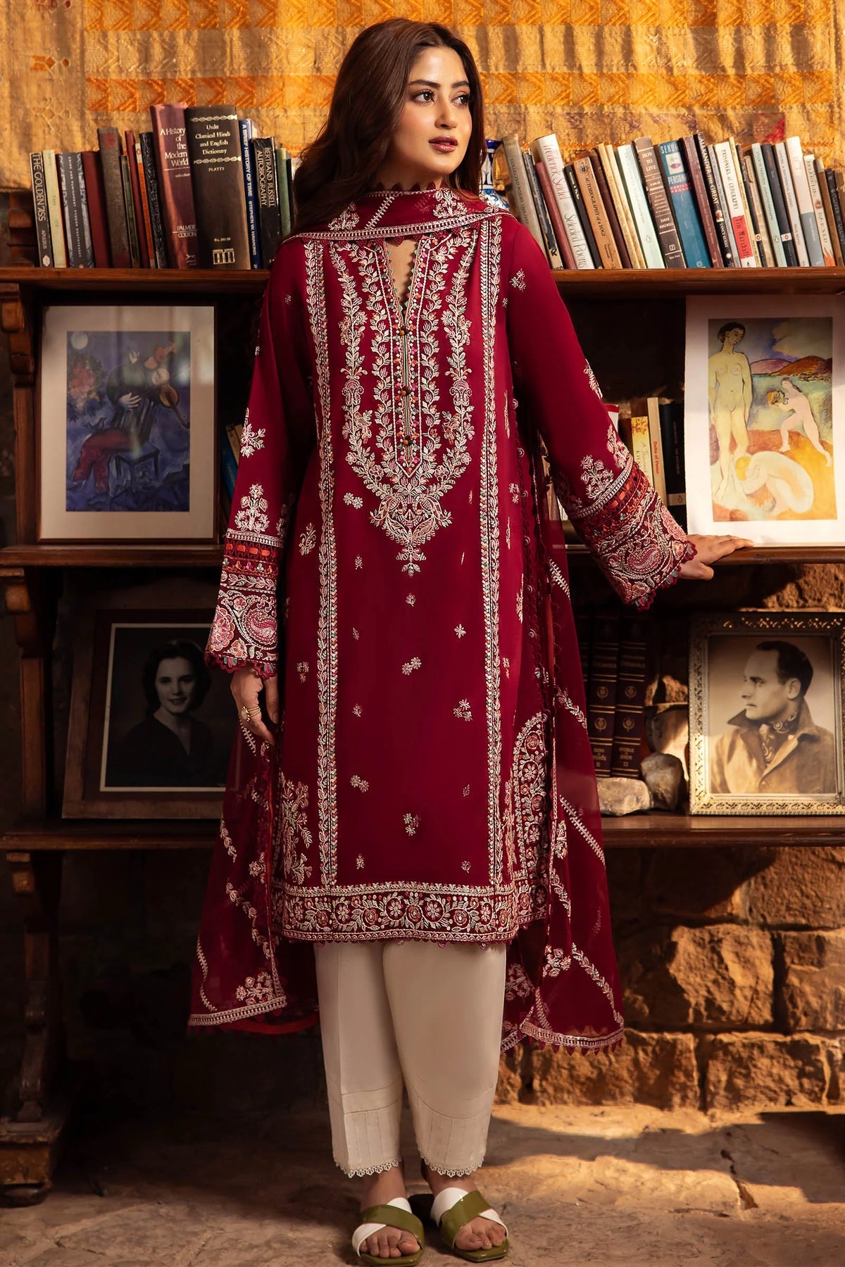 ZAHA- 3PC DHANAK EMBROIDERED SHIRT WITH BAMBER CHIFFON EMBROIDRED DUPATTA-DPC-4067