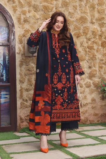 ANEELAS-3PC DHANAK EMBROIDRED SHIRT WITH COURTRAI PRINTED SHAWL AND TROUSER-DPC-4326