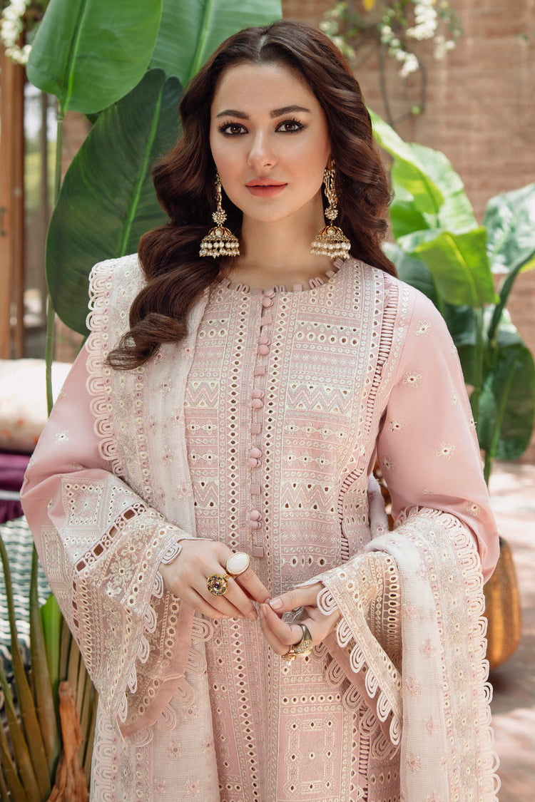 JAZMIN-3PC LAWN CHIKANKARI EMBROIDERED SHIRT WITH KHADDI NET EMB DUPATTA AND TROUSER -DPC-4552