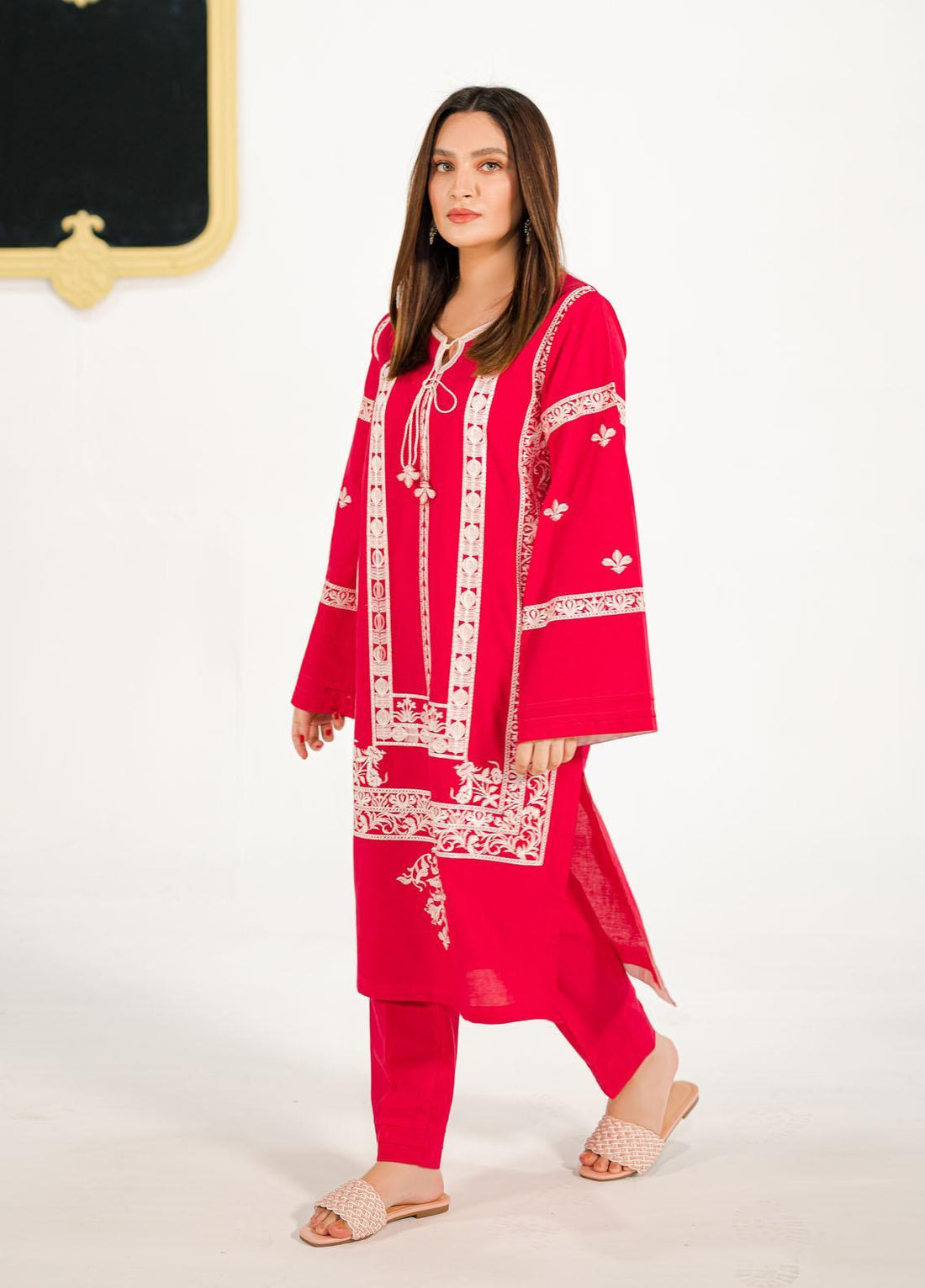 SHANYERA-2PC DHANAK EMBROIDRED SHIRT WITH DHANAK EMBROIDRED SLEEVES-DPC-2019