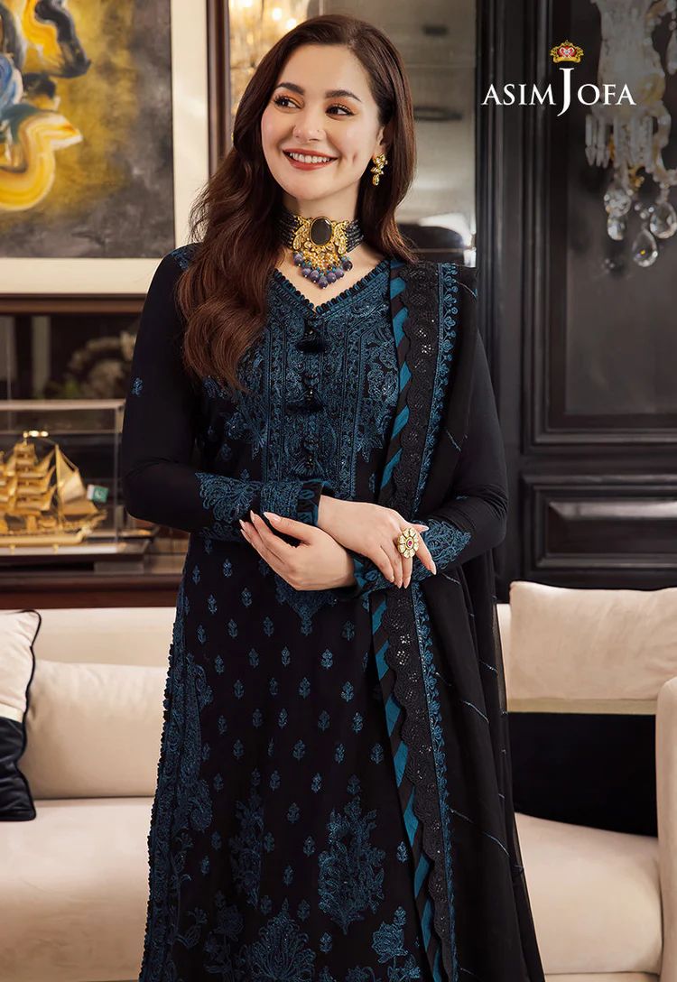 ASIM JOFA-3PC DHANAK EMBROIDERED SHIRT WITH BAMBER CHIFFON EMBROIDERED DUPATTA & TROUSER-DPC-4078