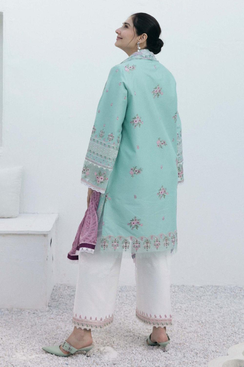 ZARA SHAHJAHAN- 3PC DHANAK EMBROIDERED SHIRT WITH WOOL PRINT SHAWL AND EMB TROUSER-DPC-12