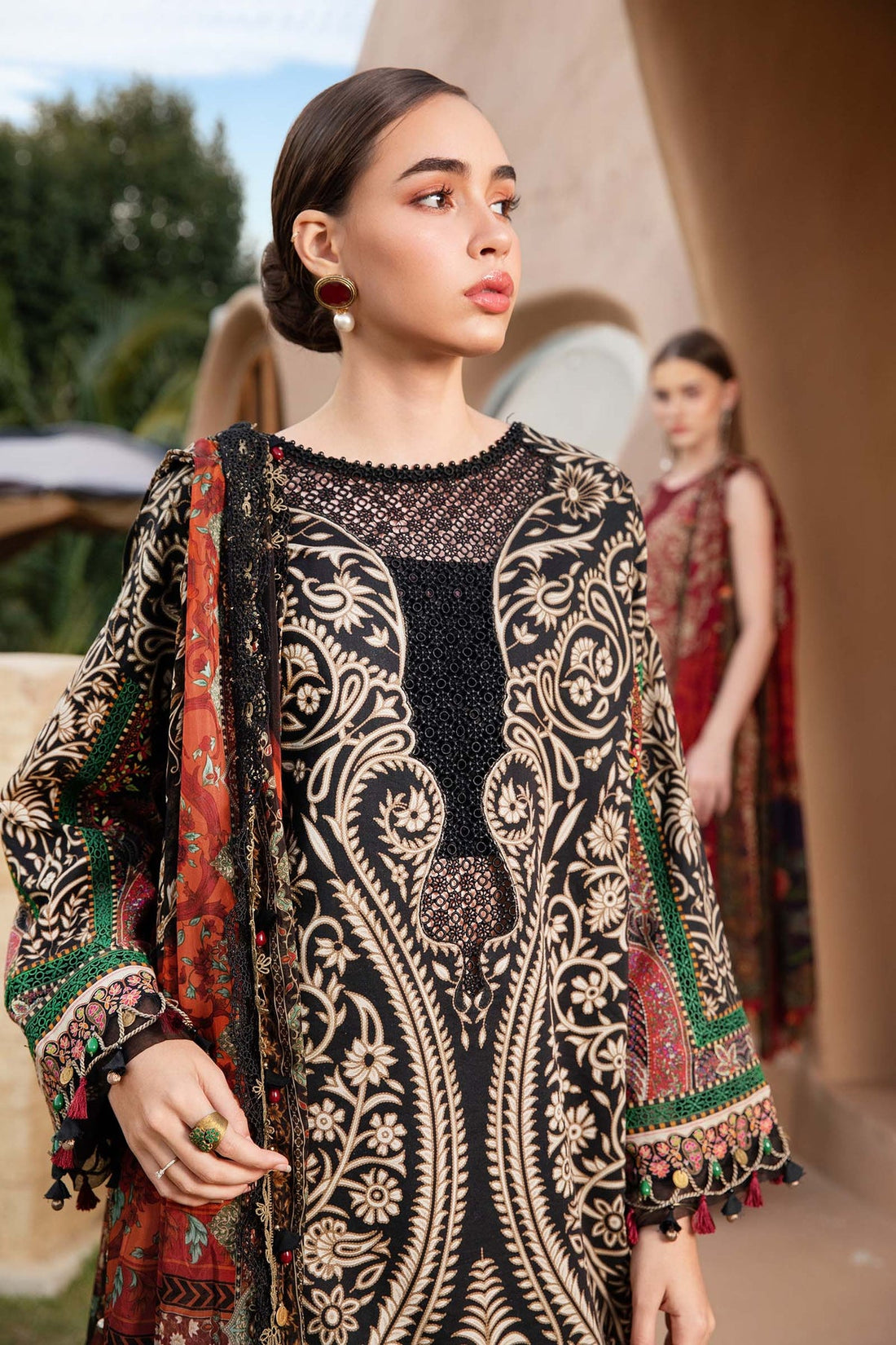 MARIA.B-3PC LAWN EMBROIDERED PRINTED SHIRT WITH CHIFFON PRINT DUPATTA AND PRINT TROUSER-DPC-2517