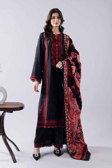 BATIK-3PC DHANAK EMBROIDERED SHIRT WITH DHANAK EMBROIDERED SHAWL & EMB TROUSER-DPC-164