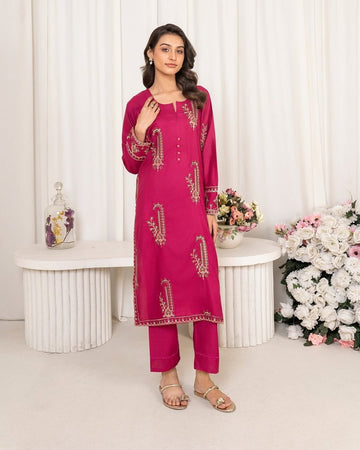 TAWAKAL-2PC DHANAK EMBROIDRED SHIRT WITH DHANAK EMBROIDRED SLEEVES-DPC-2008