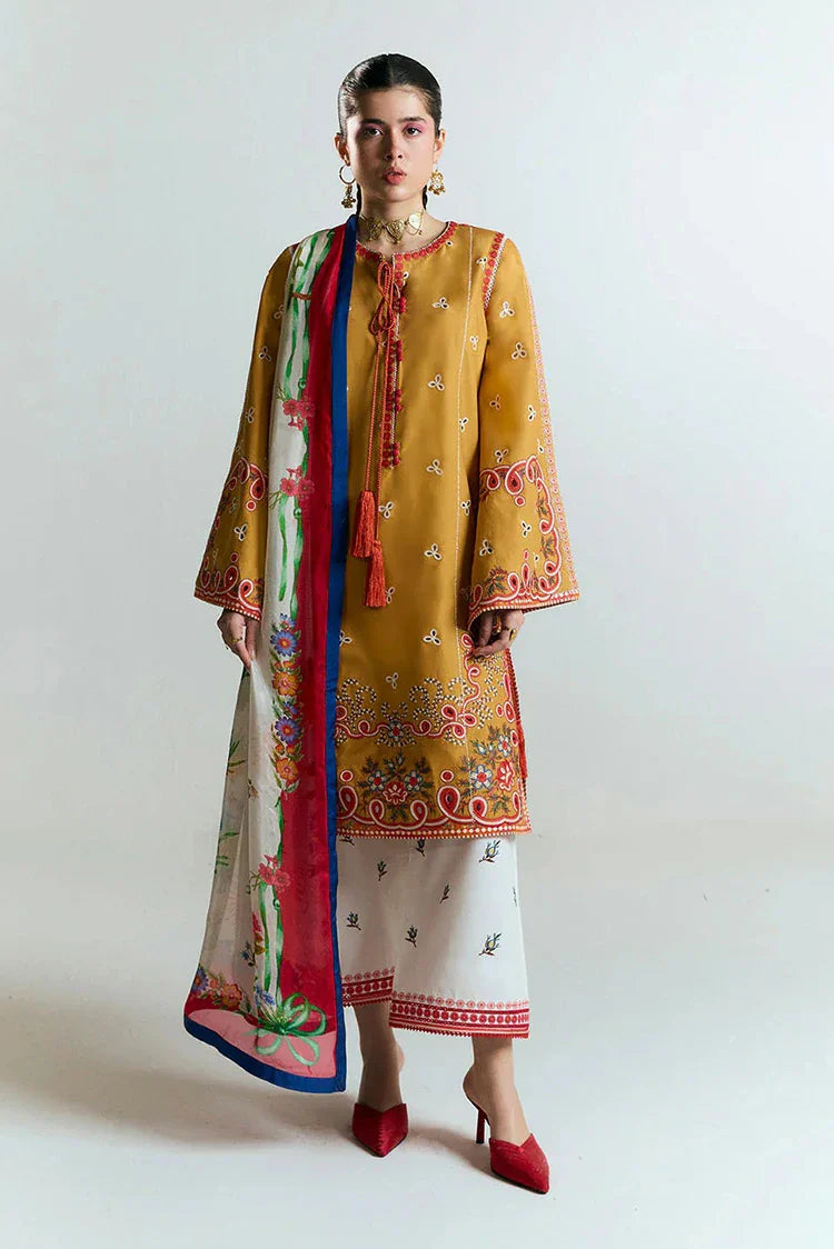 HUSSAIN REHAR - 3PC DHANAK HEAVY EMBROIDERED SHIRT WITH COURTRAI PRINTED SHAWL AND EMB TROUSER-DPC-4212