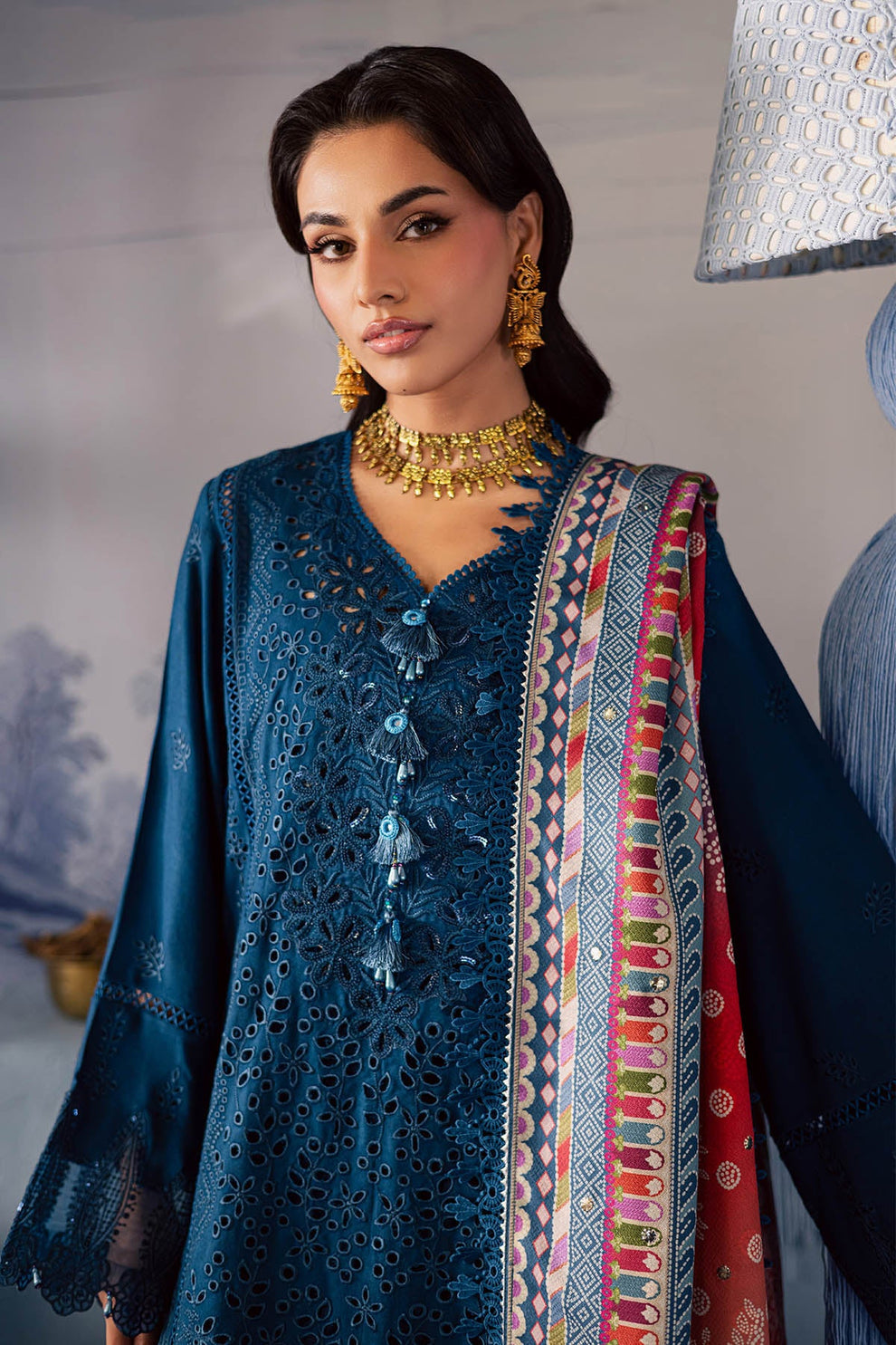 ‎NUREH- 3PC LAWN EMBROIDERED SHIRT WITH DIGITAL MONAR DUPATTA AND TROUSER-DPC-4256