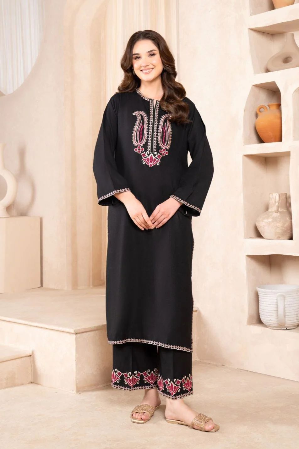 URGE-2PC DHANAK EMBROIDERED SHIRT WITH DHANAK EMBROIDRED TROUSER-DPC-136