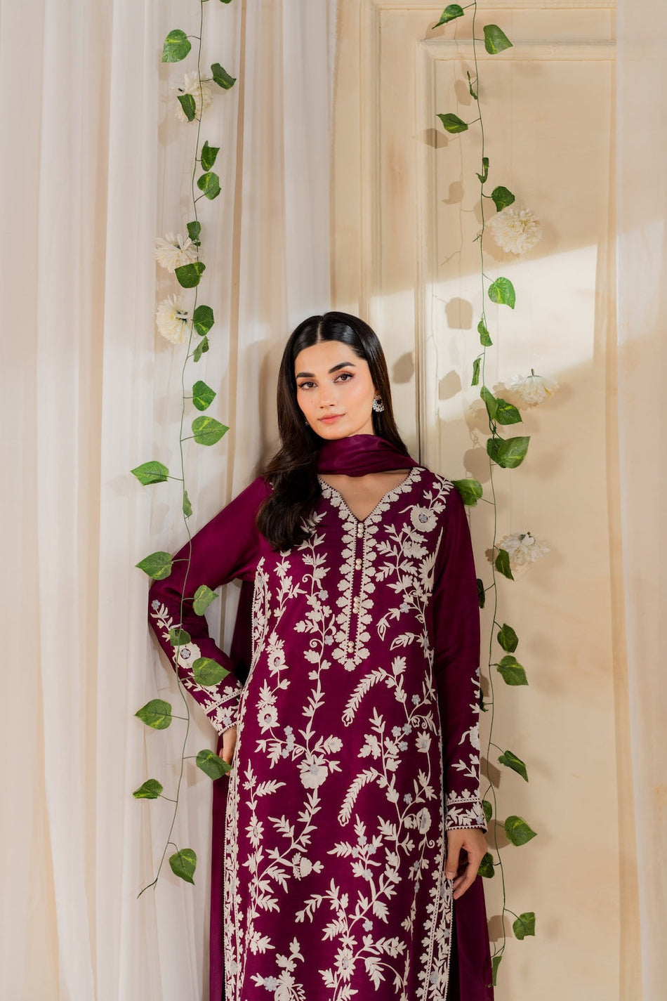 MIRANA-3PC LAWN EMBROIDERED SHIRT WITH BAMBER CHIFFON DUPATTA AND TROUSER-DPC-4720