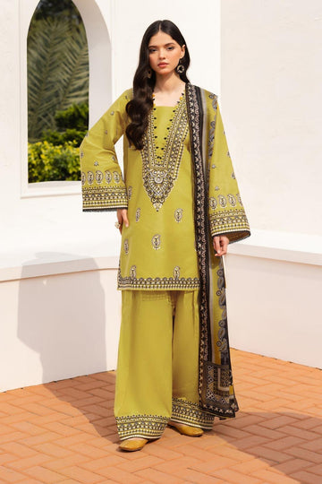 JAZMIN-3PC DHANAK EMBROIDERED SHIRT WITH COURTRAI PRINTED SHAWL AND TROUSER-DPC-96