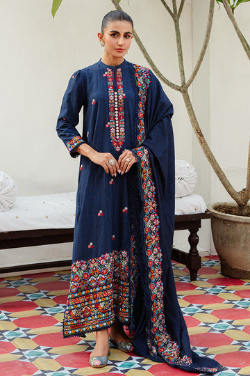 CROSS STITCH-3PC DHANAK EMBROIDERED SHIRT WITH DHANAK EMBROIDERED SHAWL AND TROUSER-DPC-4275
