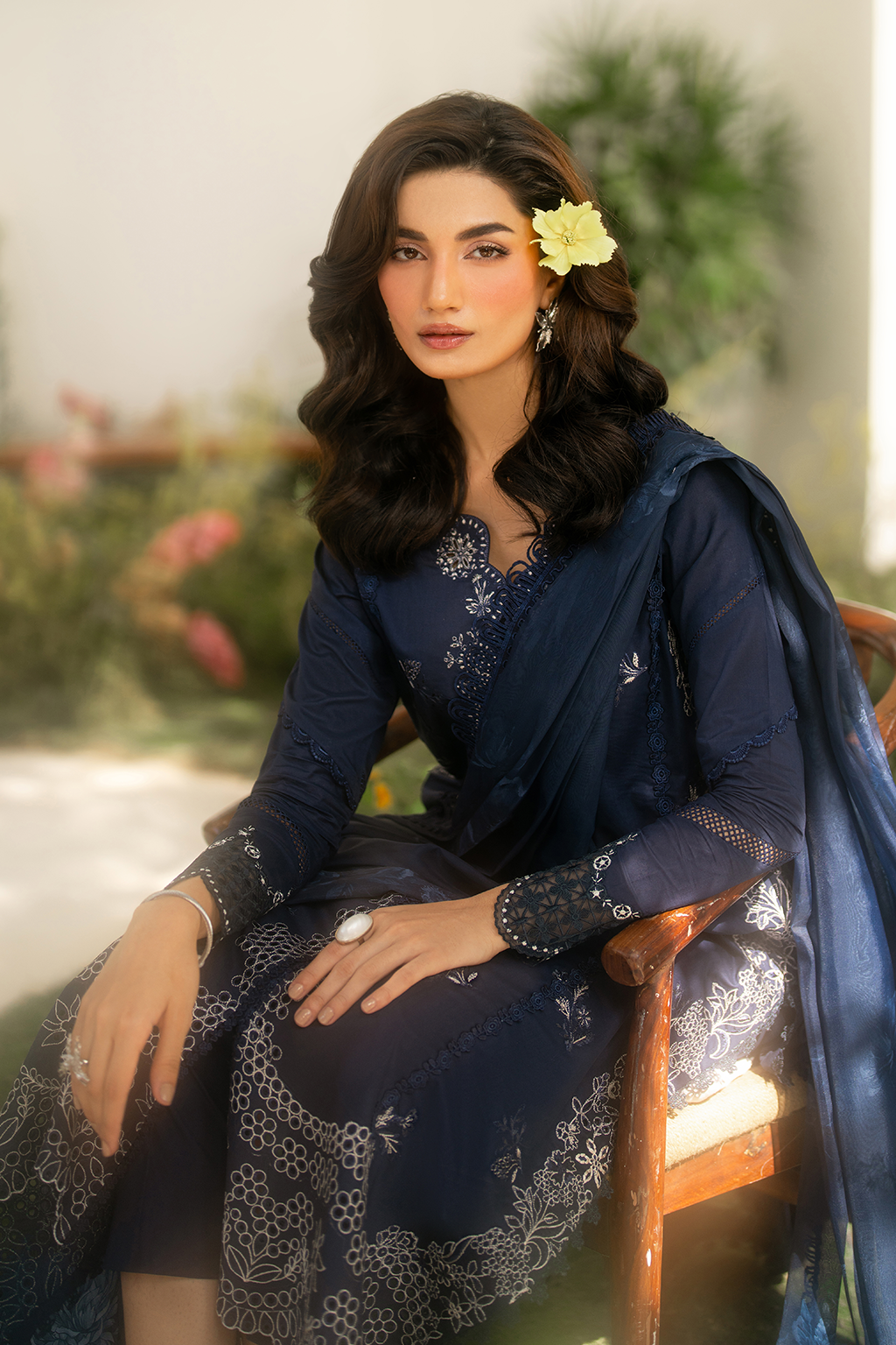 IZNIK-3PC DHANAK CHIKAN EMBROIDERED SHIRT WITH COURTRAI PRINTED SHAWL AND EMB TROUSER-DPC-4132