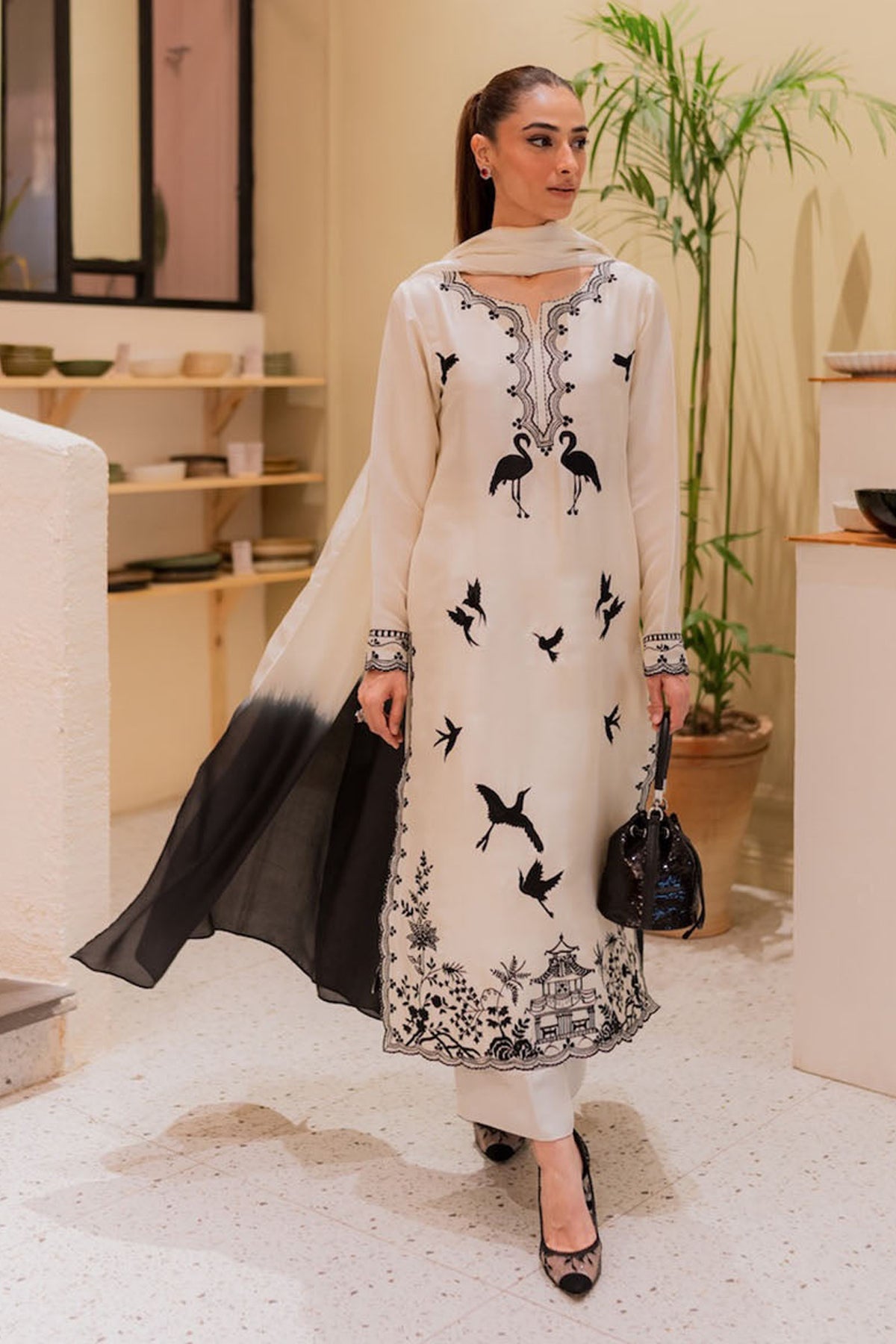 MIRANA-3PC DHANAK EMBROIDERED SHIRT WITH BAMBER TYE&DYE CHIFFON DUPATTA AND TROUSER-DPC-4249