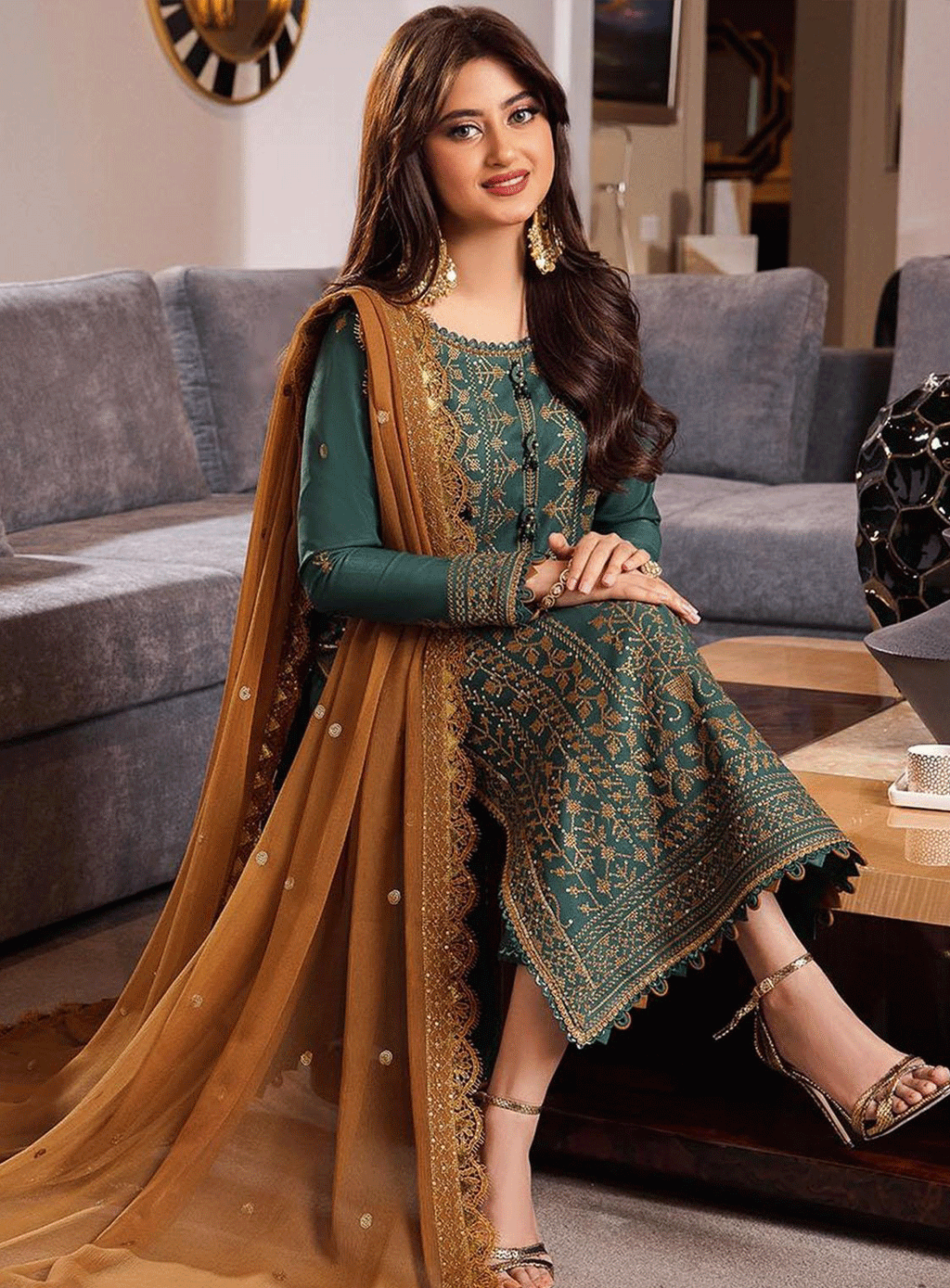 ASIM JOFA-3PC DHANAK EMBROIDERED SHIRT WITH DHANAK EMBROIDERED DUPATTA AND TROUSER -DPC-4153