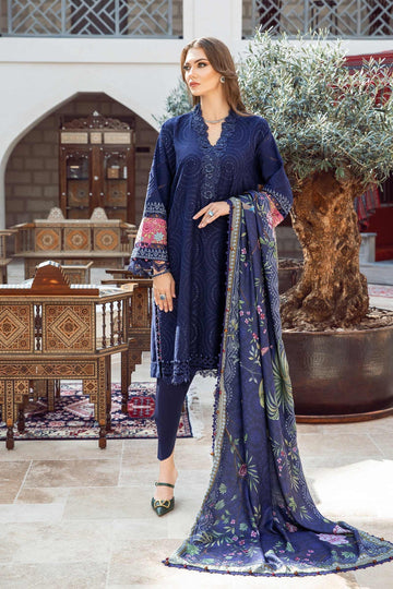 MARIA B - 3PC DHANAK SEQUENCE EMBROIDERED SHIRT WITH WOOL PRINTED SHAWL AND TROUSER-DPC-3238