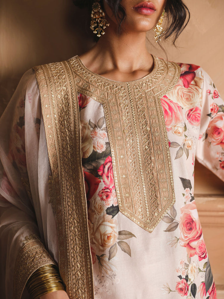 ZAINAB CHOTANI-3PC SHAMOZE SILK PRINTED EMBROIDERED SHIRT WITH SOFT SILK PRINTED EMB DUPATTA & EMB TROUSER DPC-1721