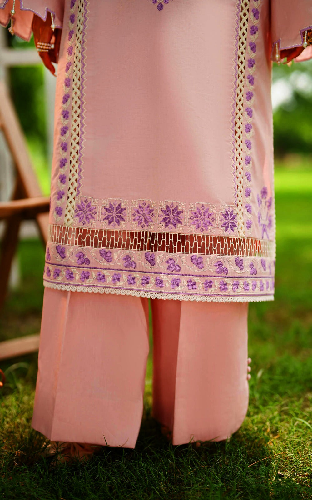 ASIFA NABEEL- 3PC DHANAK EMBROIDERED SHIRT WITH COURTRAI PRINT SHAWL AND EMB TROUSER-DPC-142
