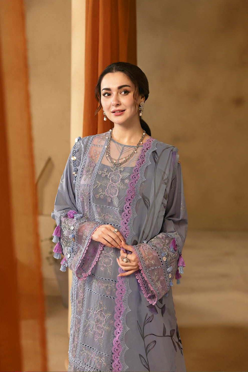 SAIRA RIZWAN - 3PC LAWN EMBROIDERED SHIRT WITH PRINTED CHIFFON DUPATTA AND TROUSER-DPC-4657