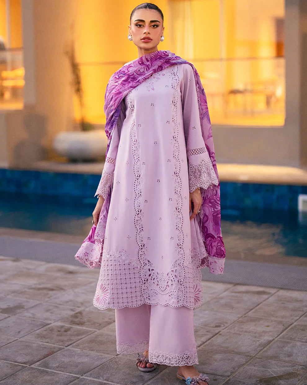AZURE - 3PC LAWN EMBROIDERED SHIRT WITH CHIFFON PRINTED DUPATTA AND TROUSER -DPC-3214