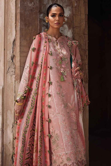 ELAN-3PC DHANAK EMBROIDERED SHIRT WITH COURTRAI PRINTED SHAWL & TROUSER-DPC-4372
