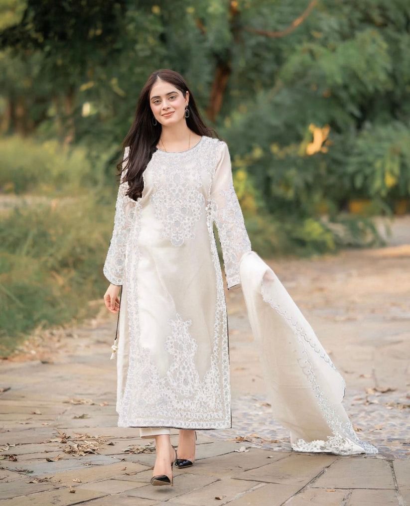 JAZMIN-3PC DHANAK EMBROIDERED SHIRT WITH DHANAK EMBROIDERED SHAWL & TROUSER-DPC-4211