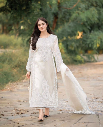 JAZMIN-3PC DHANAK EMBROIDERED SHIRT WITH DHANAK EMBROIDERED SHAWL & TROUSER-DPC-4211