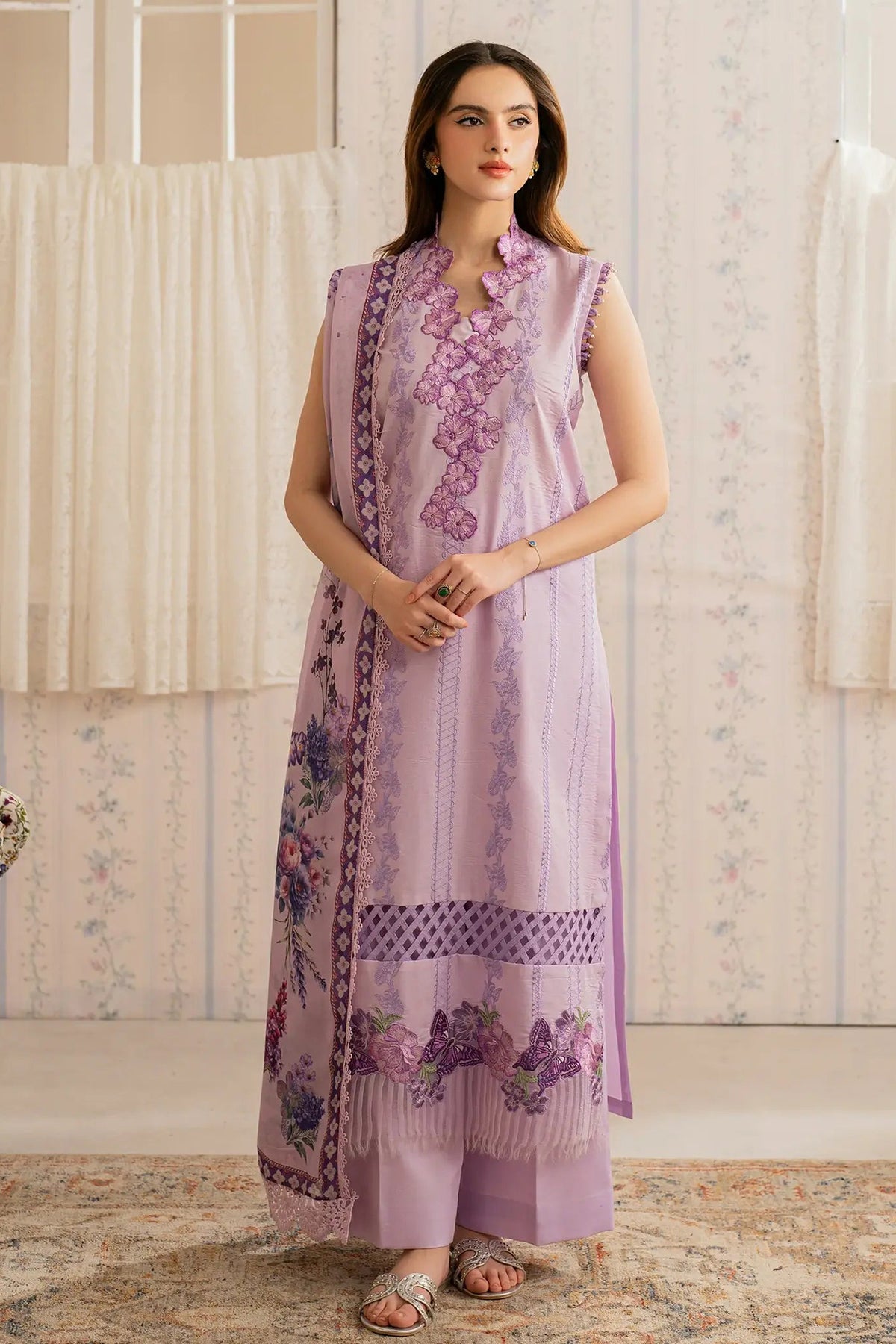 ASIFA NABEEL-3PC LAWN EMBROIDERED SHIRT WITH MONARK PRINTED DUPATTA AND TROUSER-DPC-3756