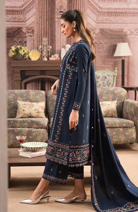 SERAN-3PC DHANAK EMBROIDERED SHIRT WITH DHANAK EMBROIDERD SHAWL & EMB TROUSER-DPC-4243
