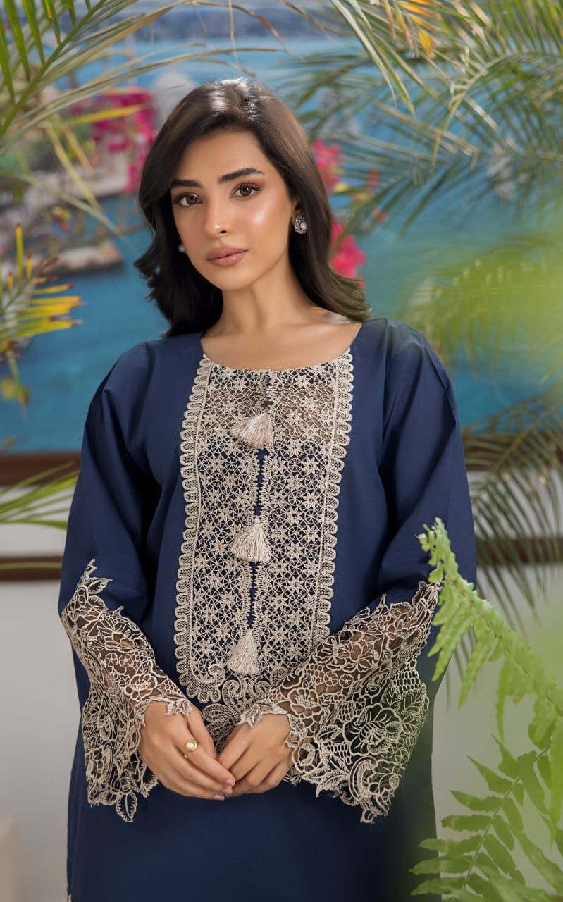 THREADS-2PC DHANAK EMBROIDERED SHIRT & EMBROIDERED TROUSER-DPC-2011