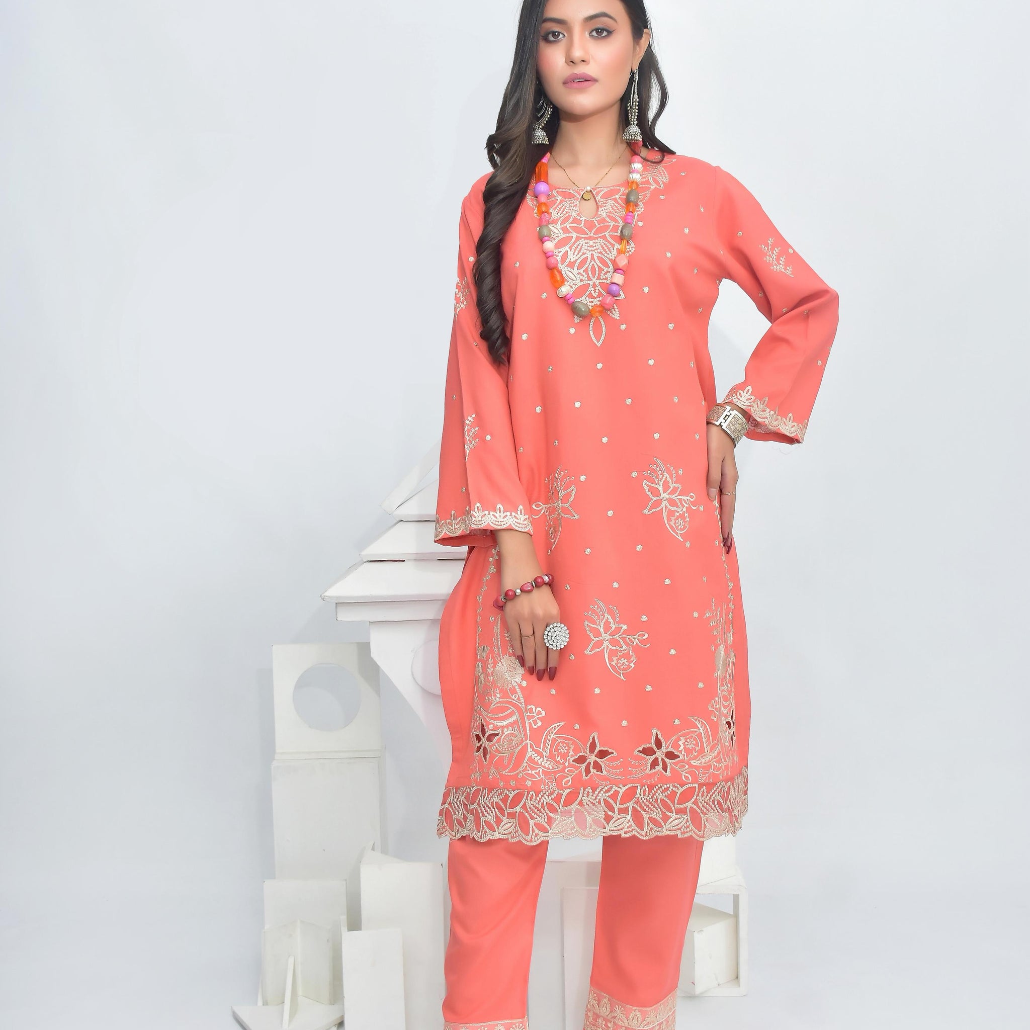 BATIK-2PC DHANAK EMBROIDRED SHIRT WITH DHANAK EMBROIDRED SLEEVES-DPC-143