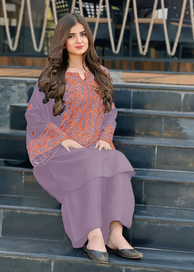 URGE-2PC DHANAK EMBROIDRED SHIRT WITH DHANAK EMBROIDRED SLEEVES-DPC-139